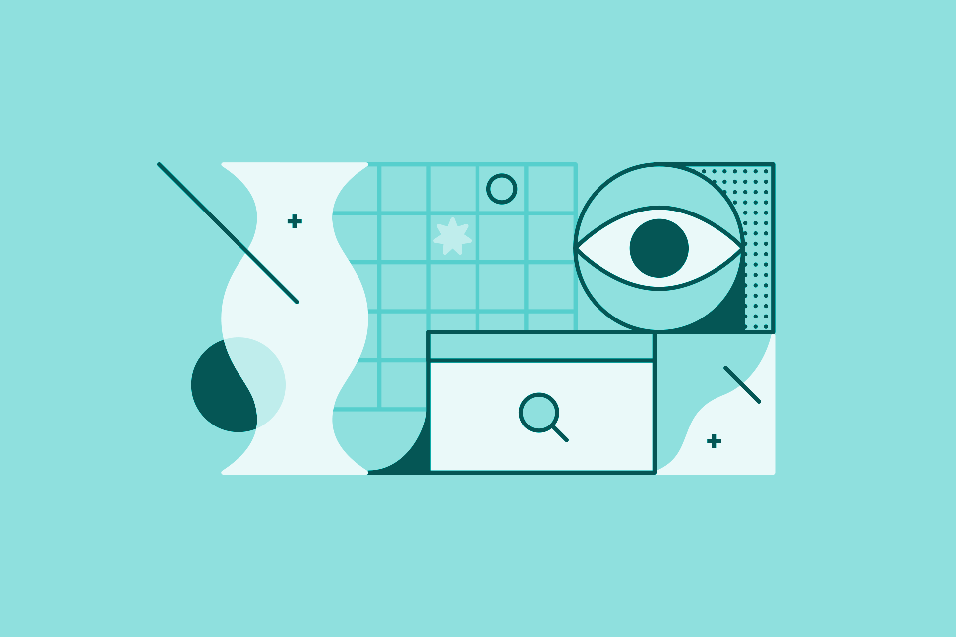 Abstract illustration of web browser, eye, and various shapes