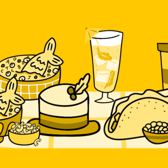 Illustration of assorted restaurant food