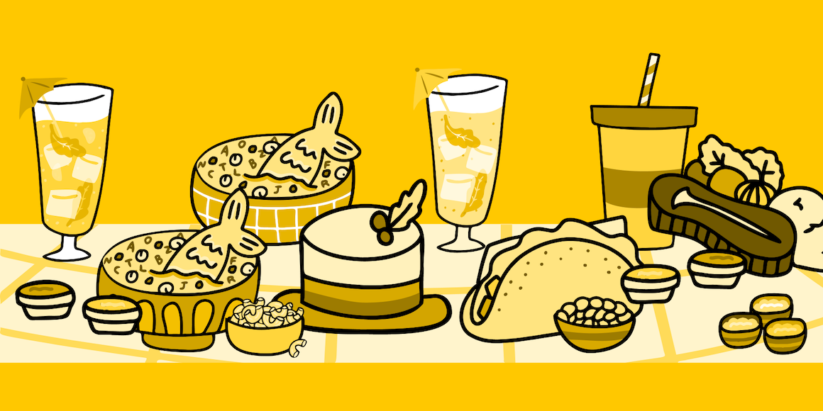 Illustration of assorted restaurant food
