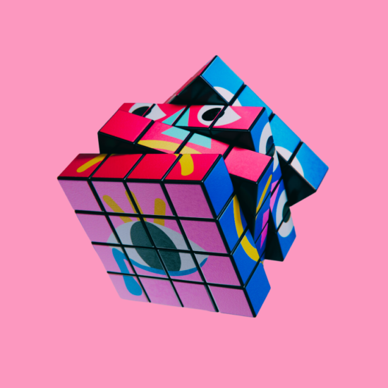 Colorful, illlustrated, Rubik's cube-like object