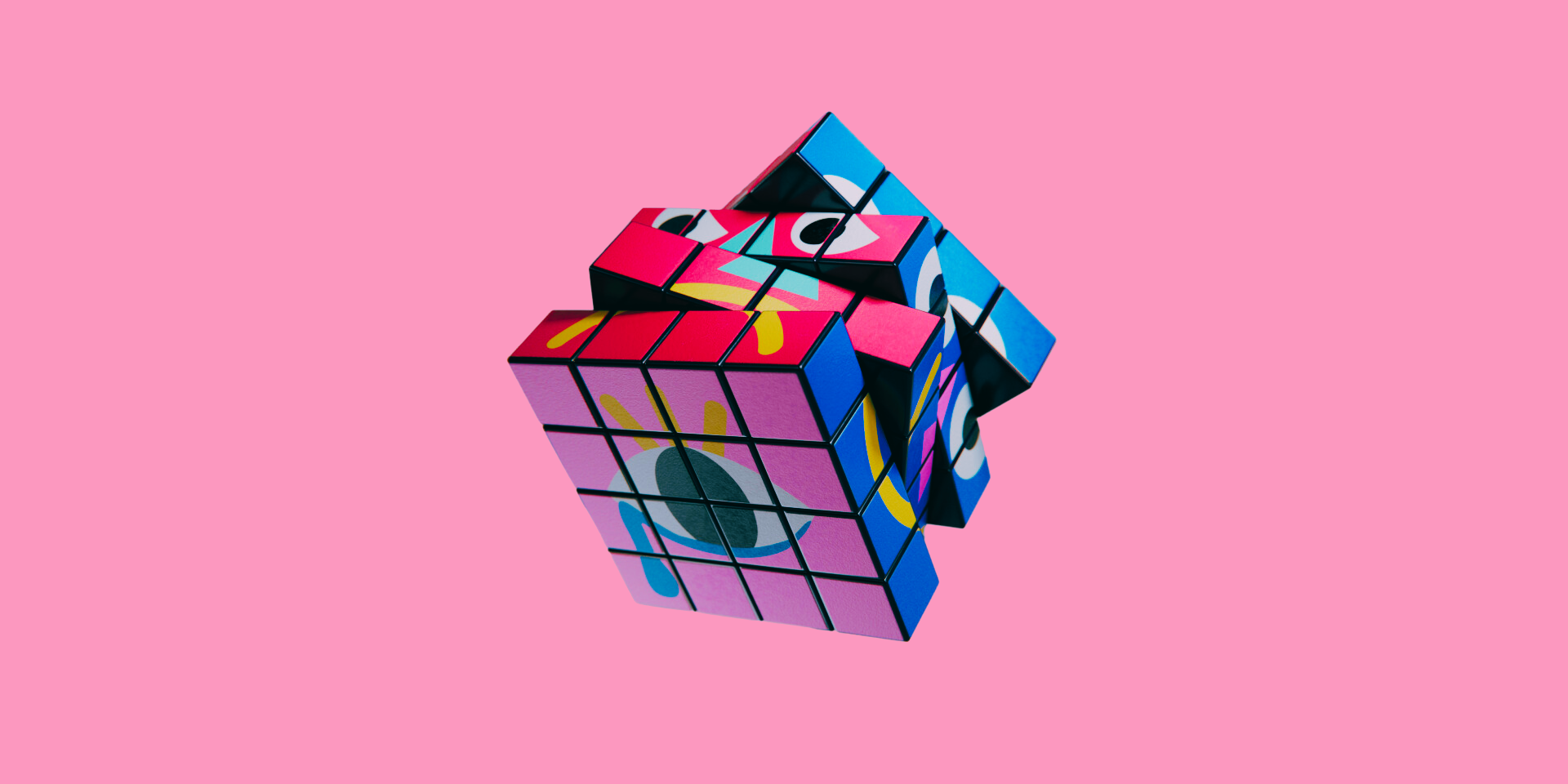 Colorful, illlustrated, Rubik's cube-like object